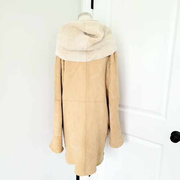 Vintage Sawyer of Napa Camel Hooded Shearling Fur Coat RARE Luxury Travel Winter - Picture 3 of 9